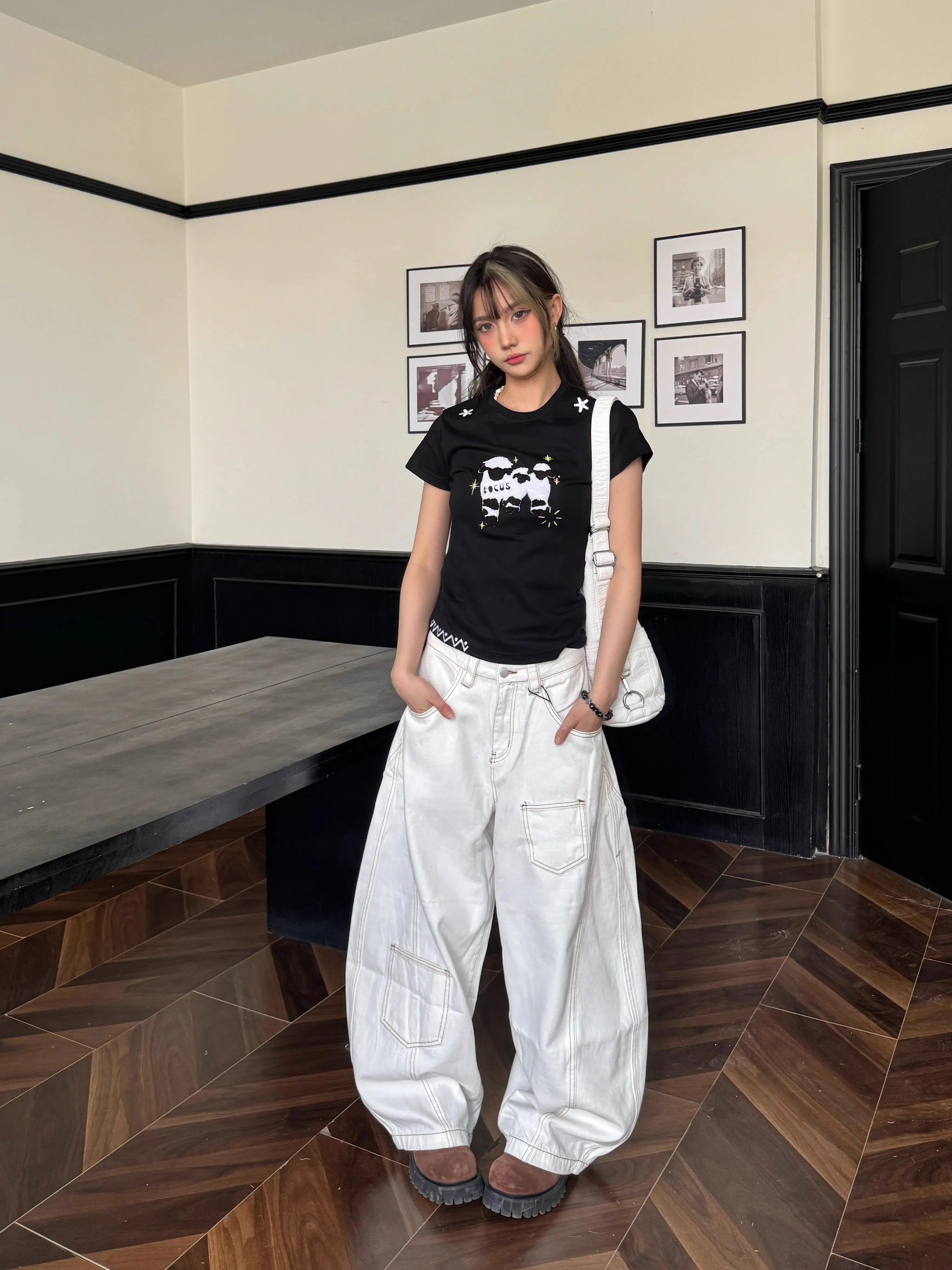 White Wide-leg Scimitar Pants RI54