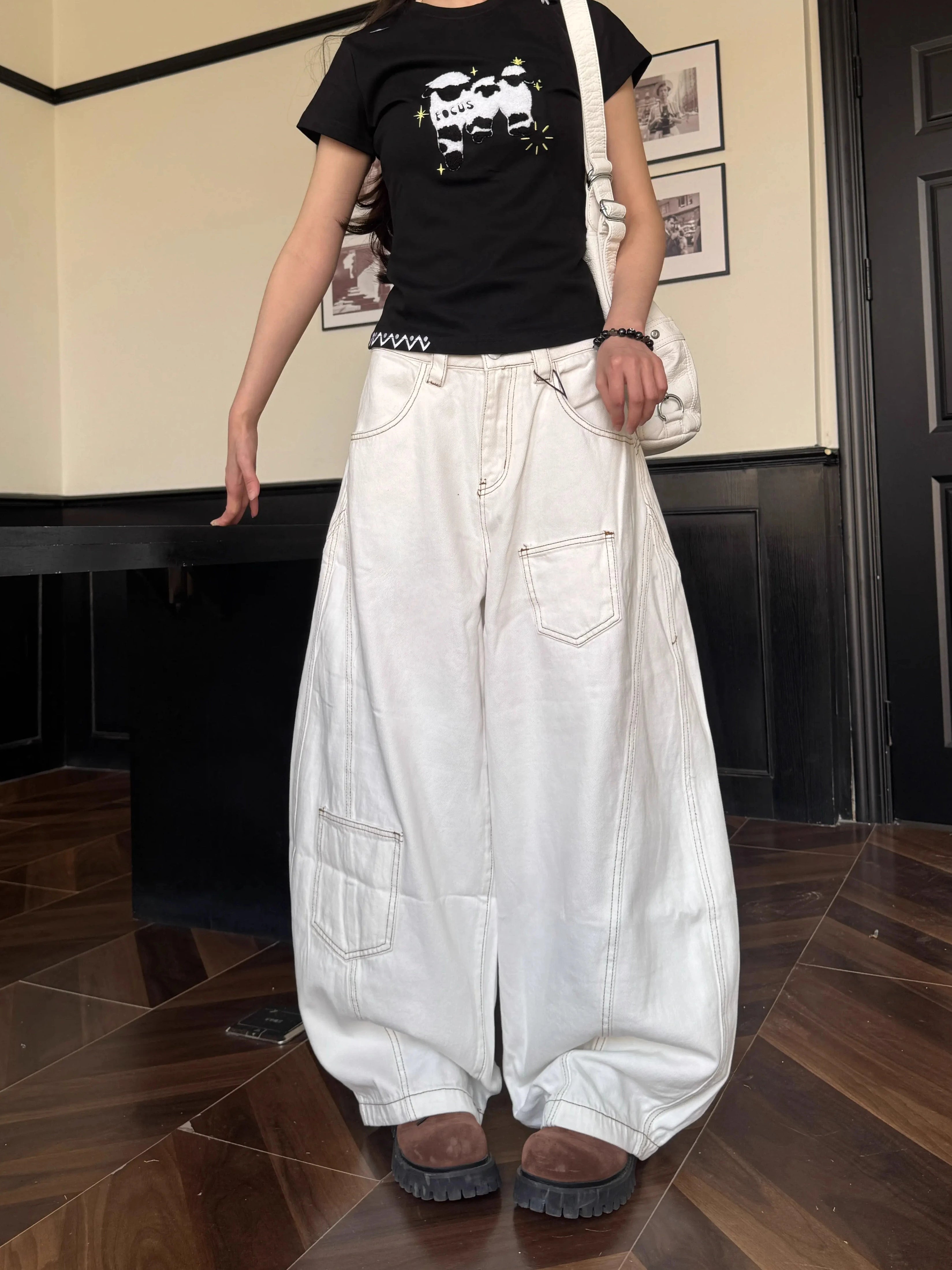 White Wide-leg Scimitar Pants RI54