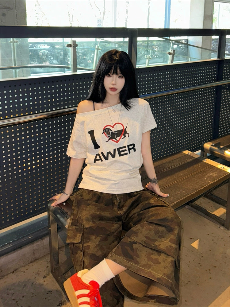Slanted Shoulder Sleeve T-Shirt RI45