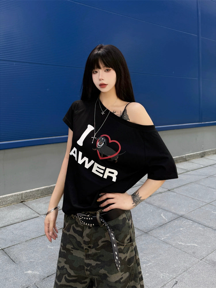 Slanted Shoulder Sleeve T-Shirt RI45