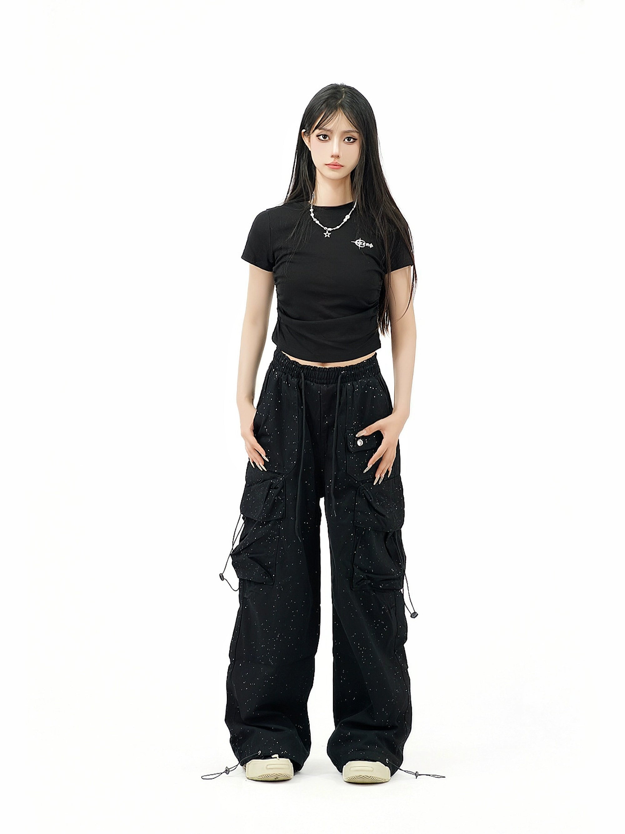 Design sequined cargo pants RI07