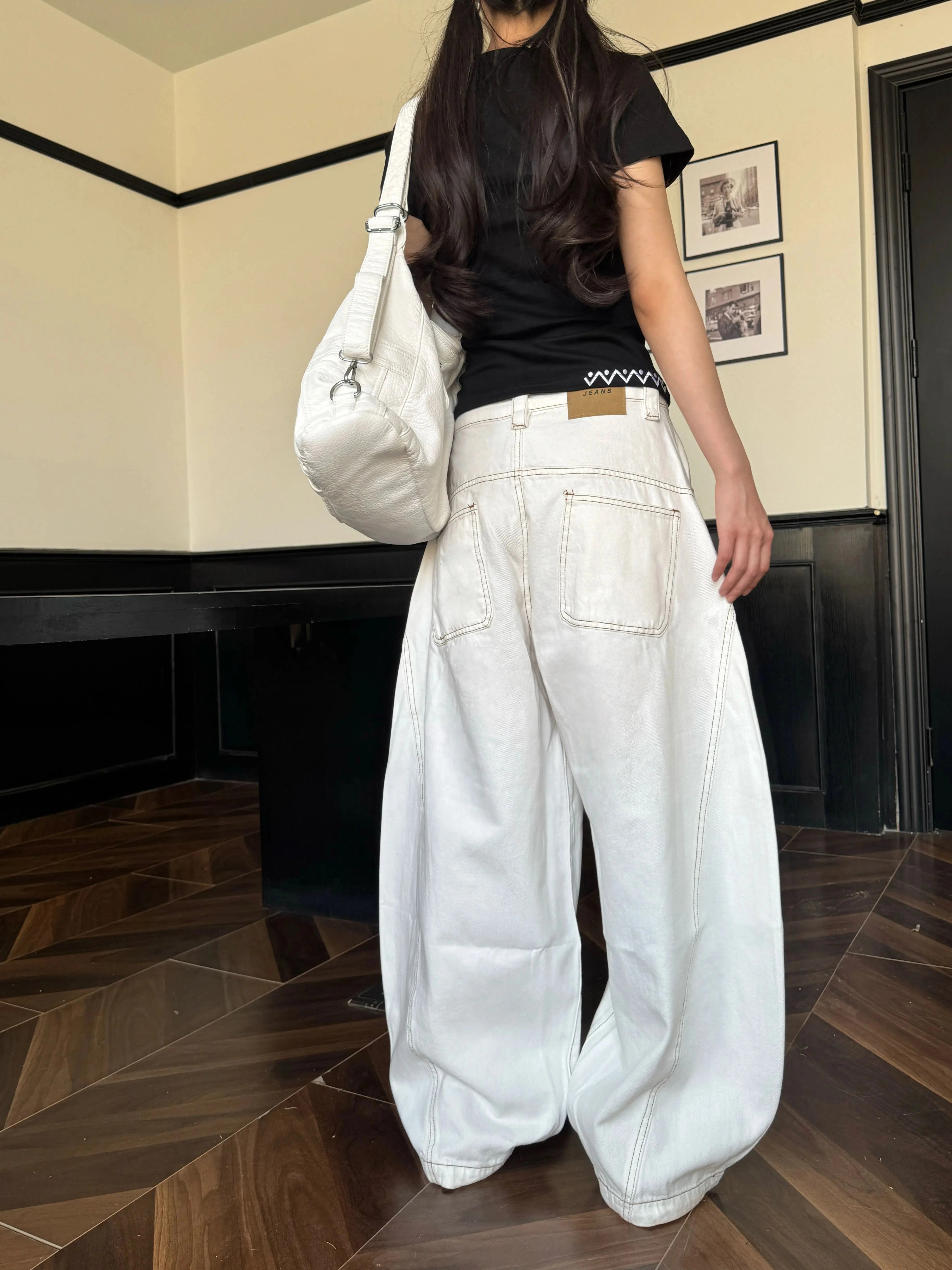 White Wide-leg Scimitar Pants RI54
