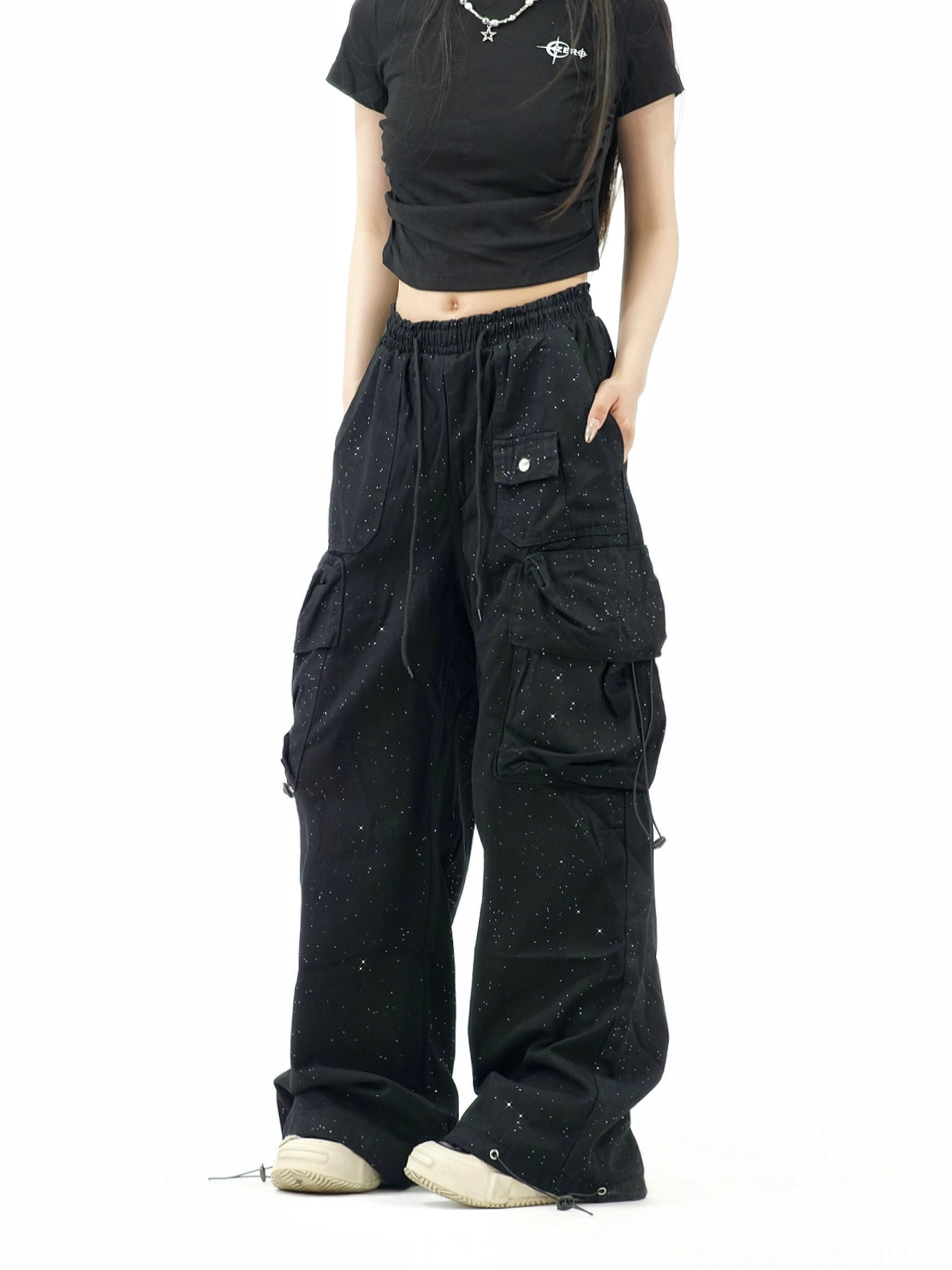 Design sequined cargo pants RI07