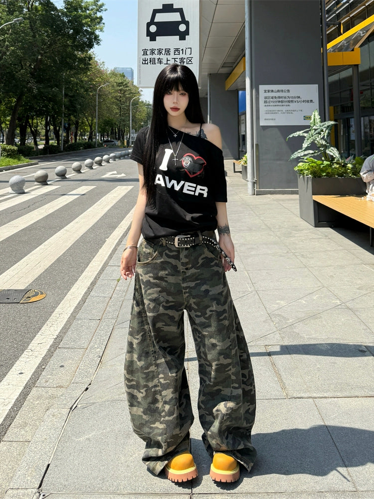 Slanted Shoulder Sleeve T-Shirt RI45