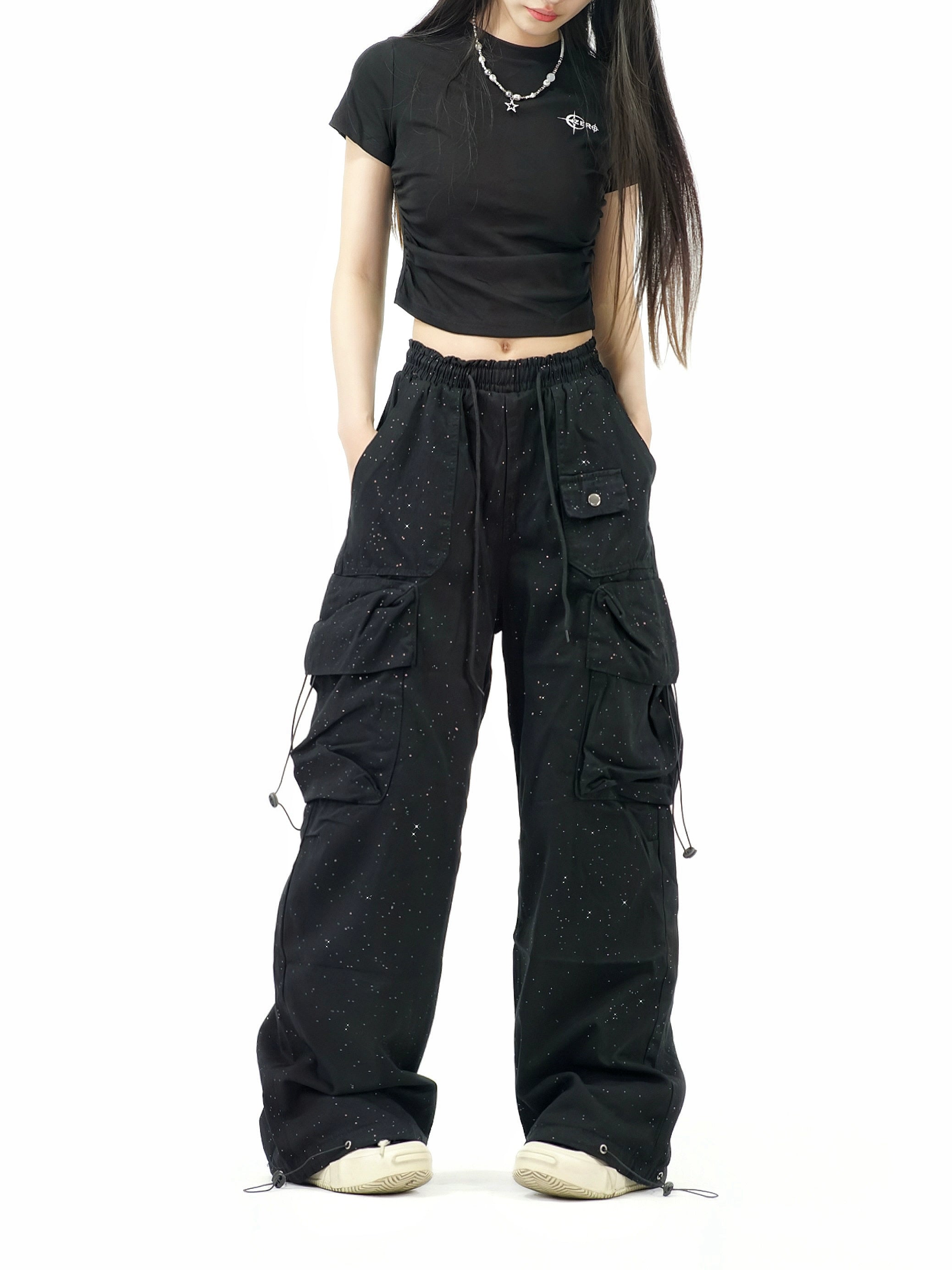 Design sequined cargo pants RI07