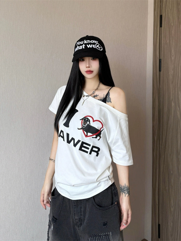 Slanted Shoulder Sleeve T-Shirt RI45