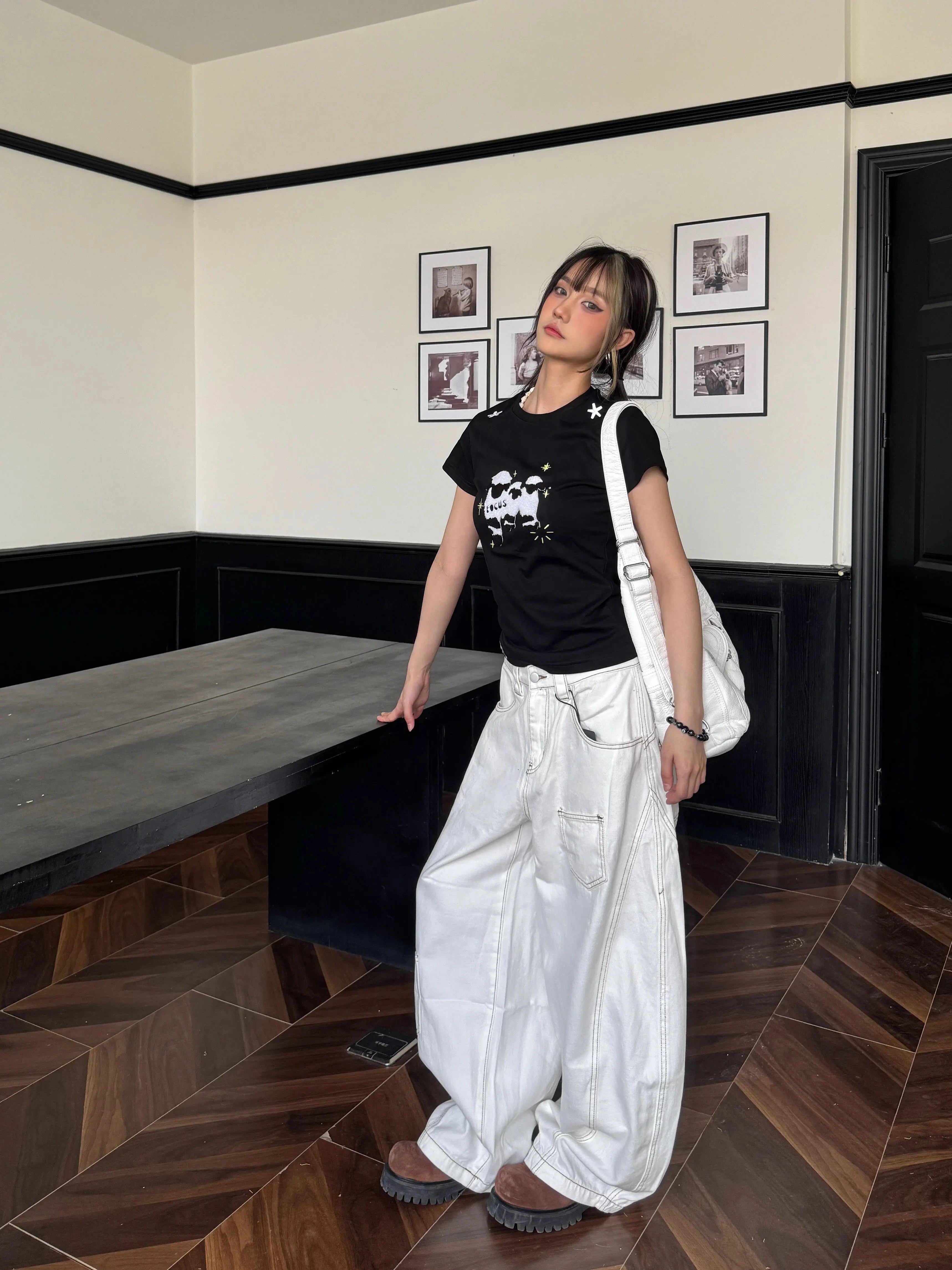 White Wide-leg Scimitar Pants RI54